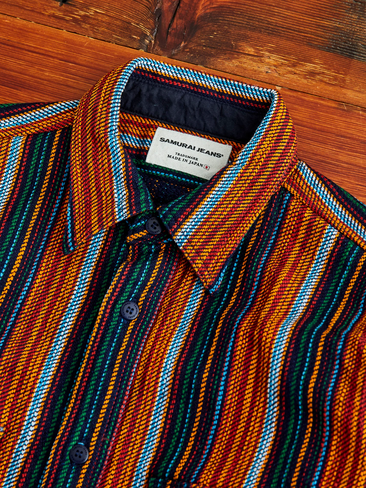 SIN23-02W Rope Dyed Flannel Shirt in Indigo/Orange - Image 3