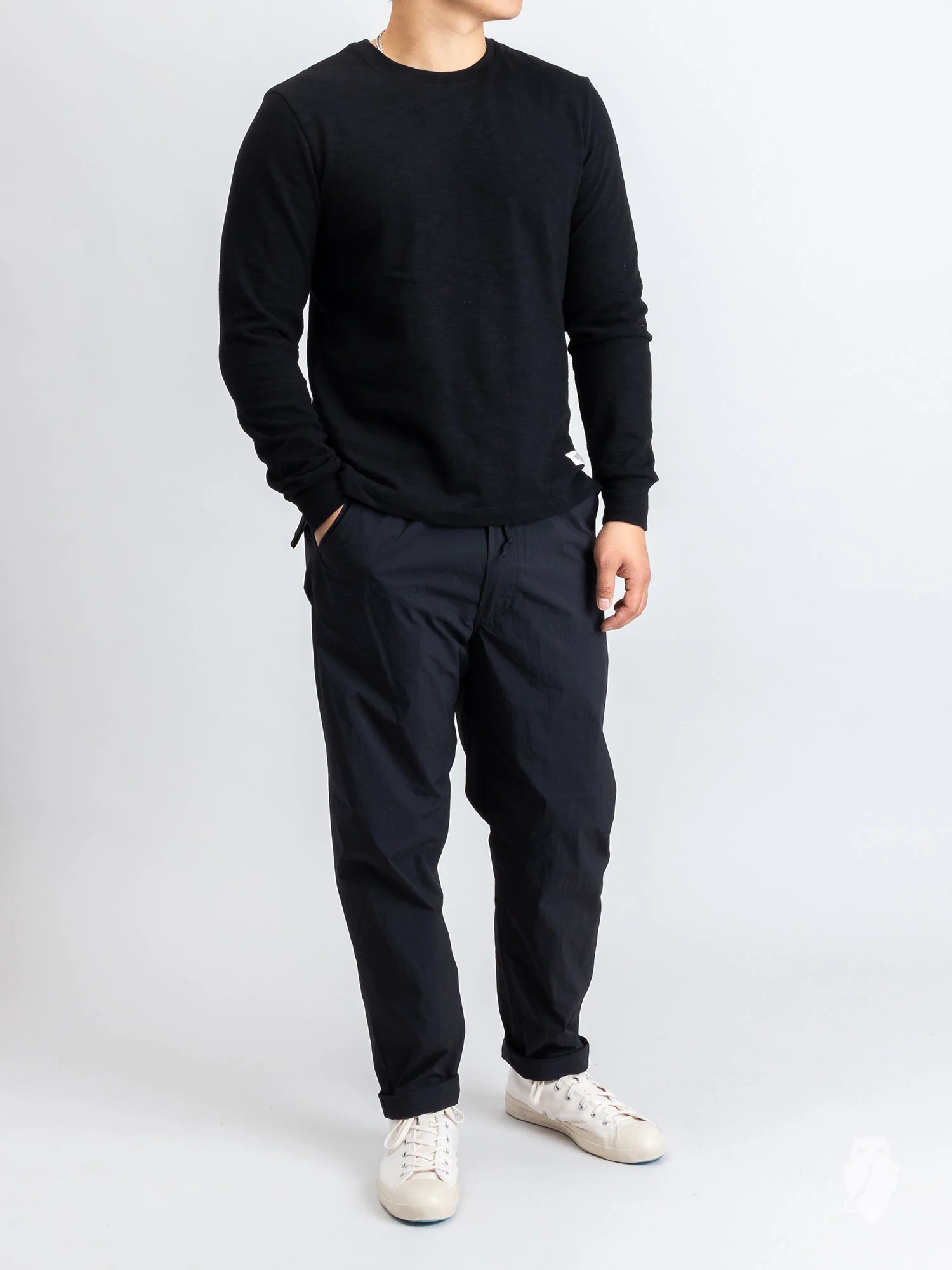 Slub Long Sleeve T-Shirt in Black - Image 8