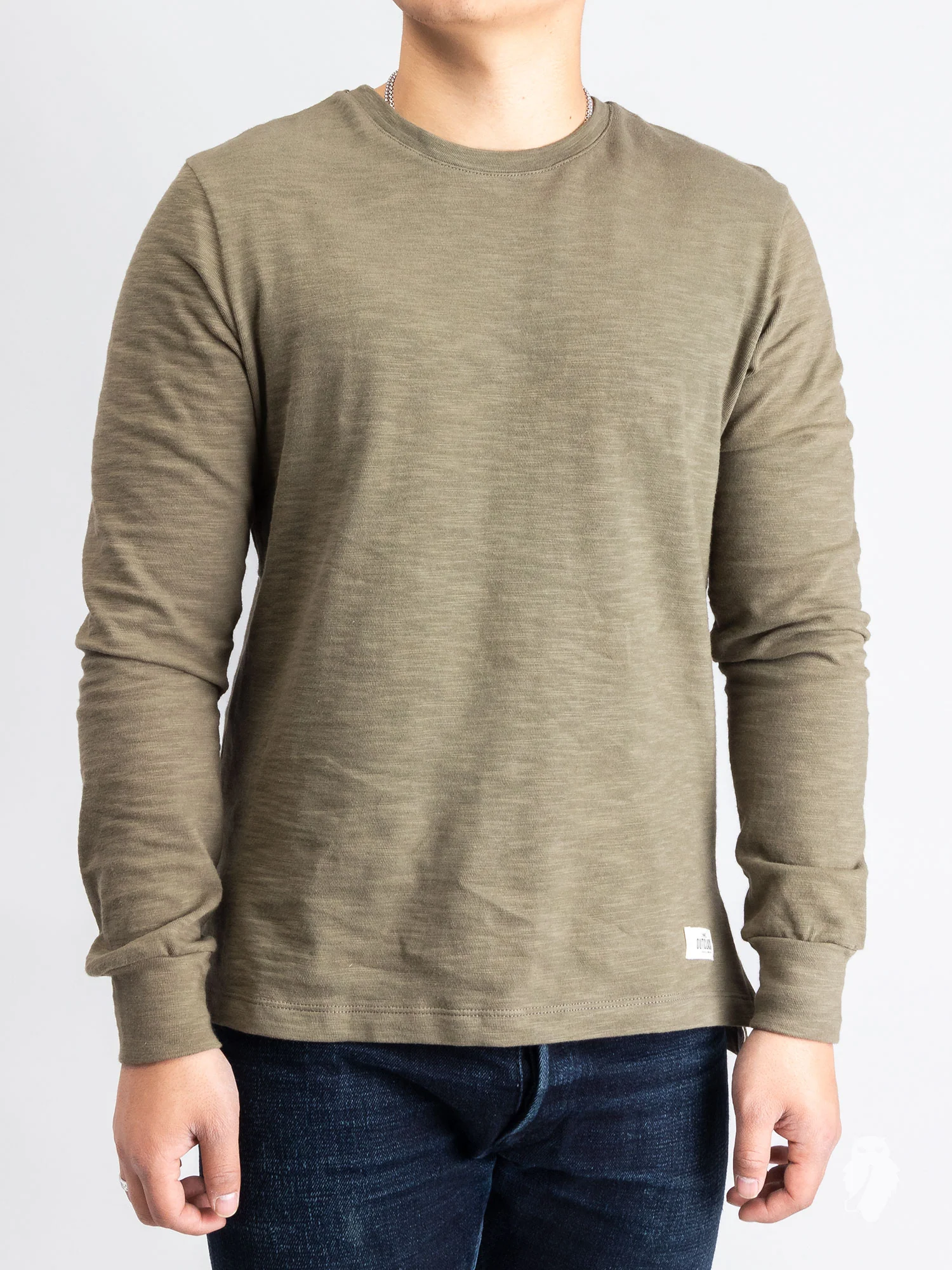 Slub Long Sleeve T-Shirt in Olive - Image 2