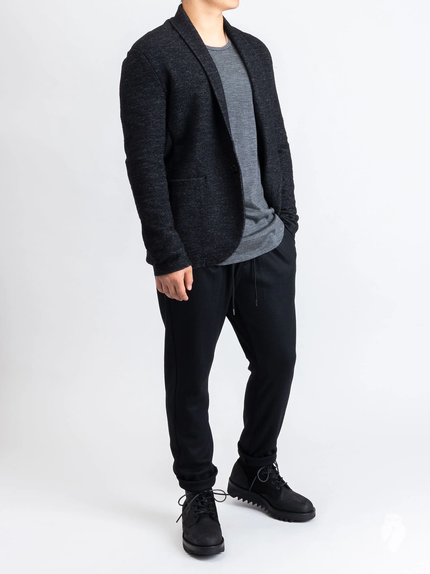 Slub Weave Stole Collar Blazer in Black - Image 9
