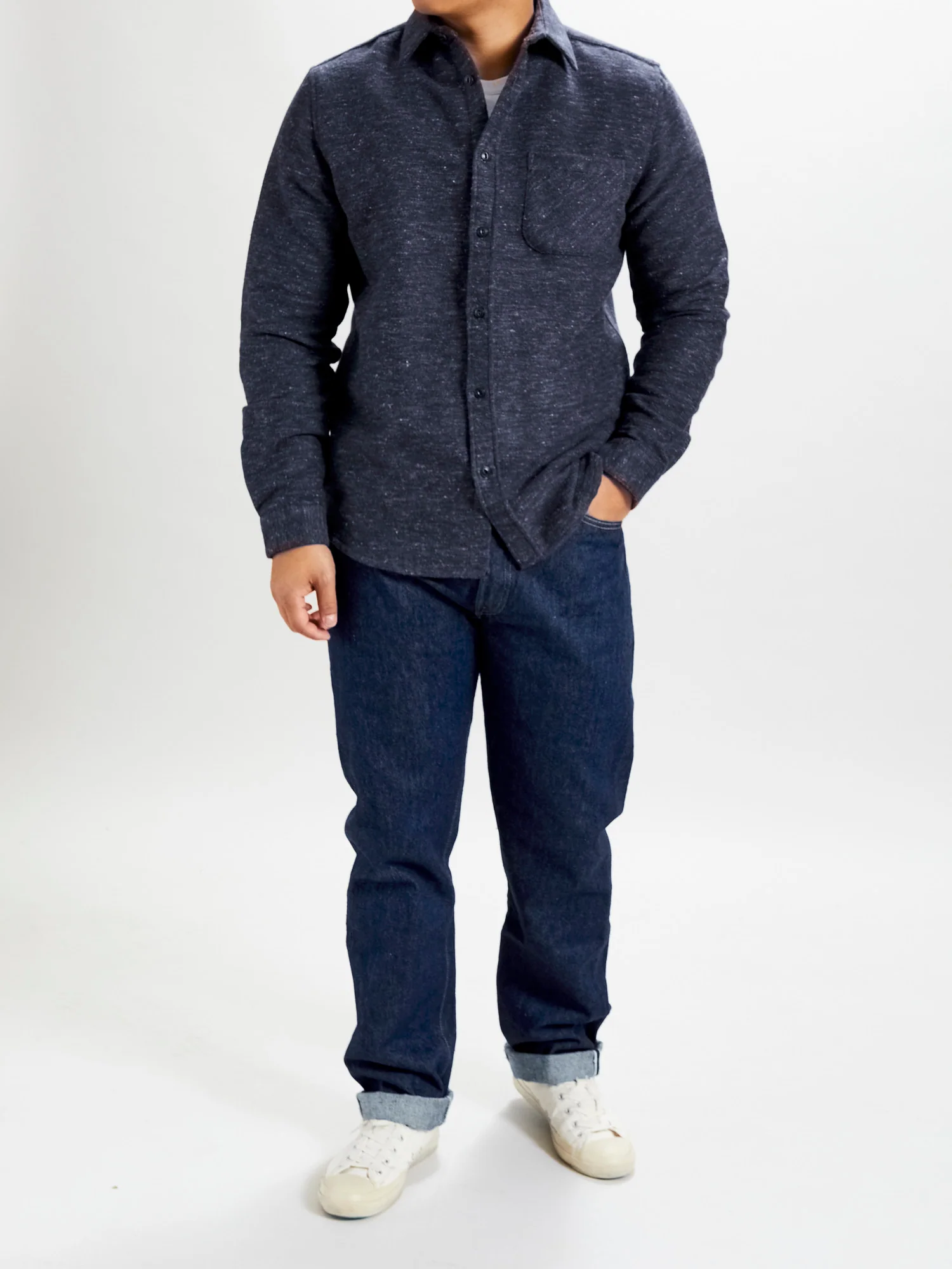 Soft Rude Button-Up Shirt in Blue Melange - Image 9