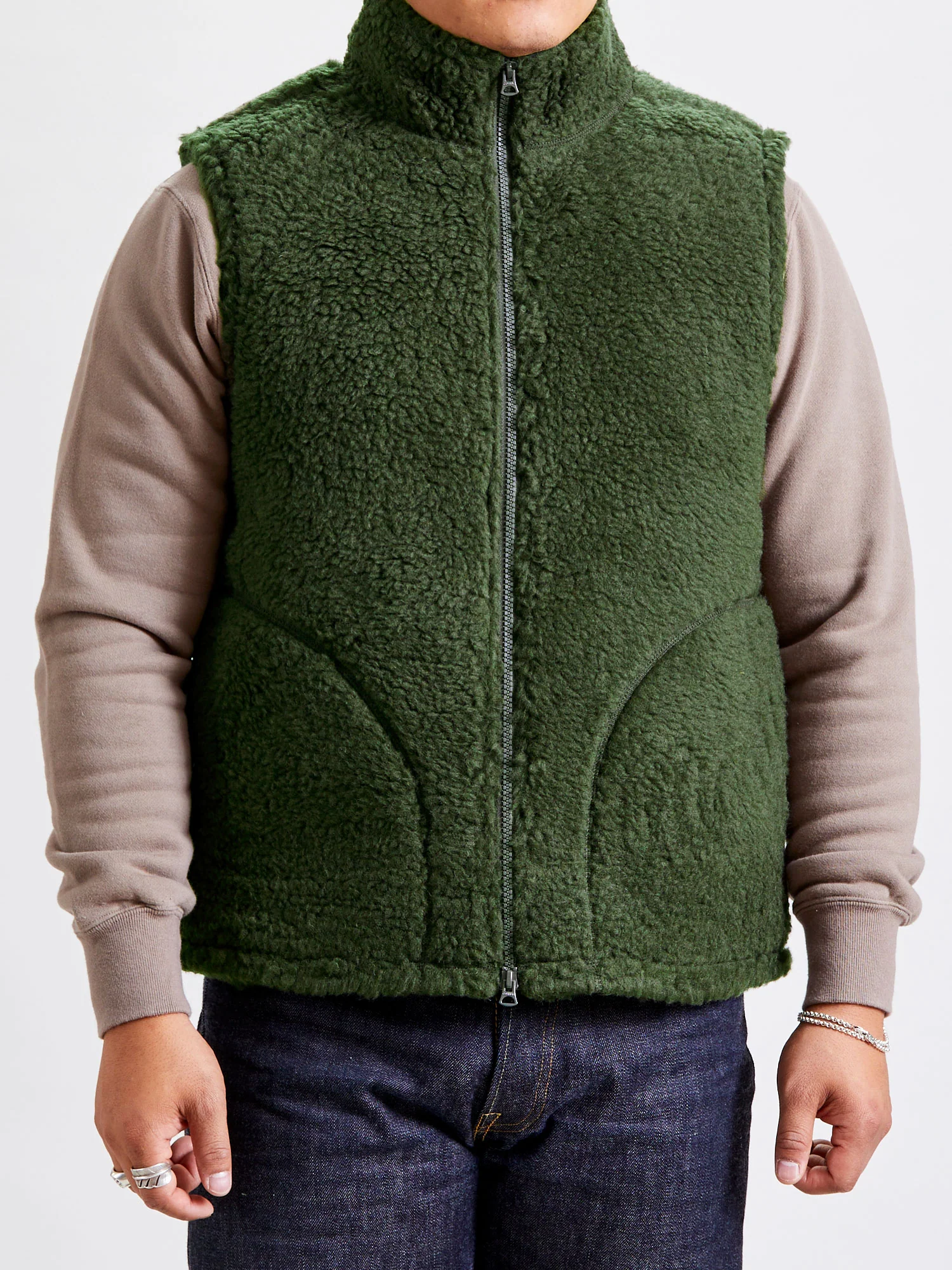 Stand Collar Boa Fleece Vest in Forest - Image 2