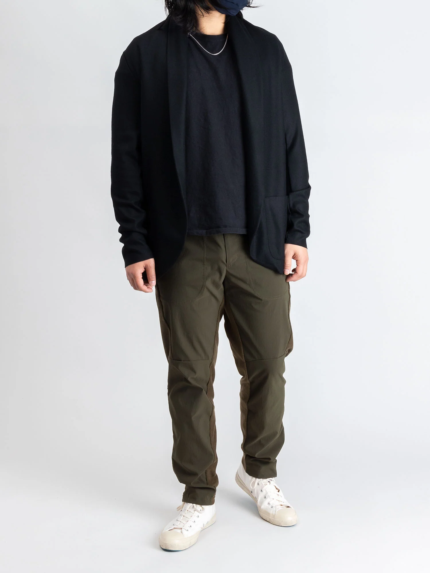Stole Collar Cardigan in Black Wool - Image 7