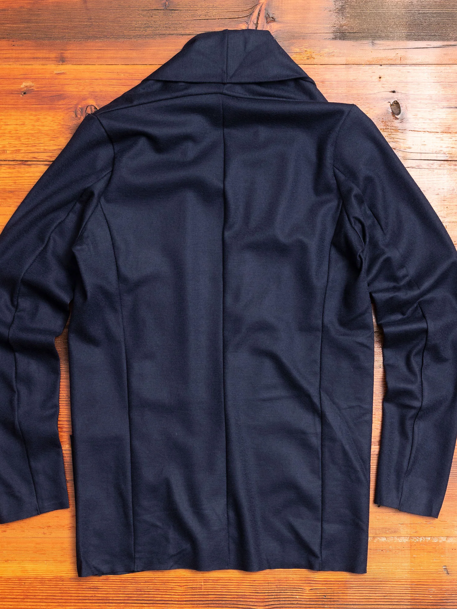 Stole Collar Cardigan in Navy Wool - Image 5