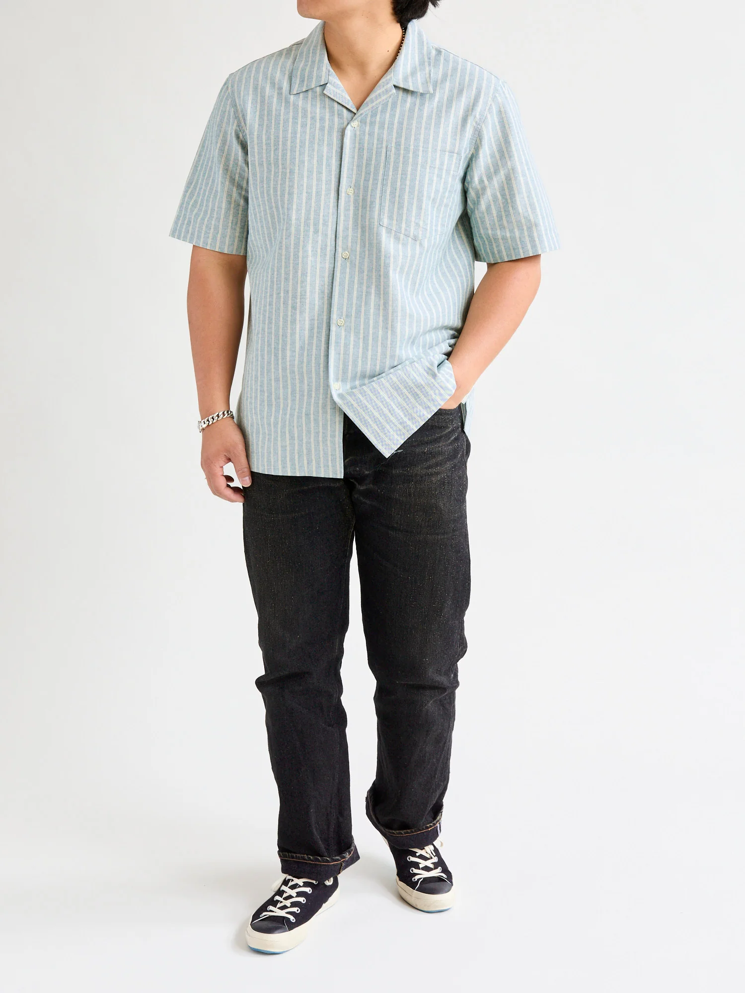 "Striped Oxford" Aloha Shirt in Vintage Indigo - Image 10
