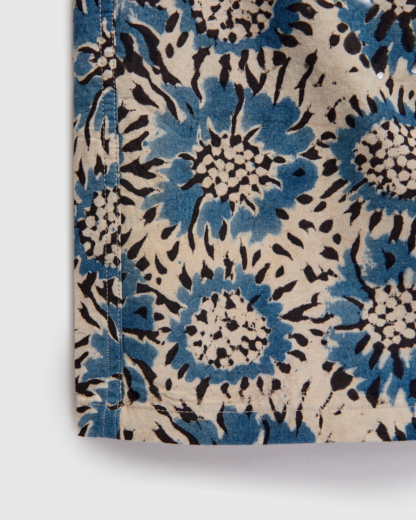 Sun Flower Block Print Open Collar Shirt in Blue - Image 6
