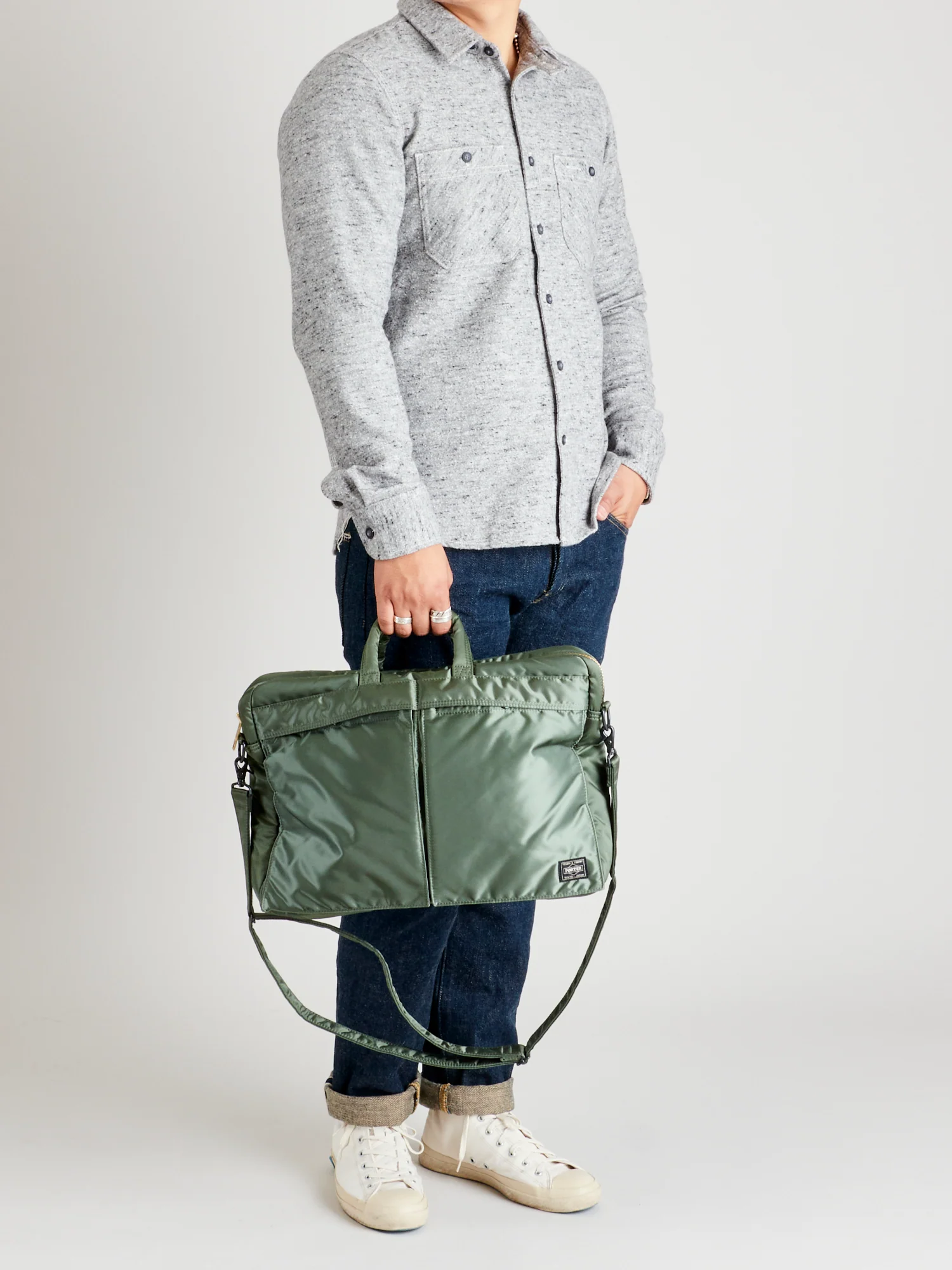 "Tanker" 2-Way Briefcase in Sage Green - Image 14