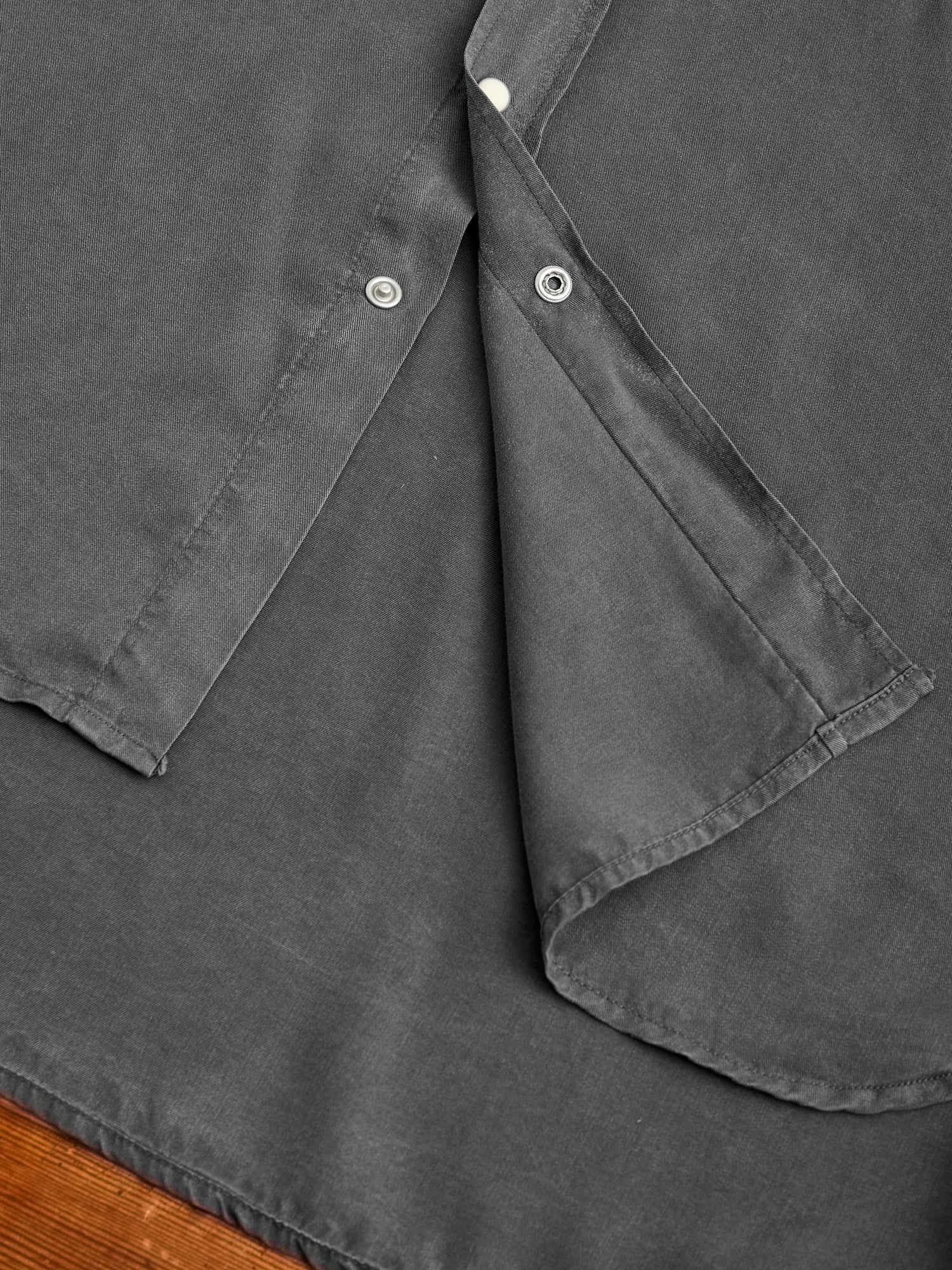Tencel Gabardine Pearl Snap Shirt in Faded Black - Image 9