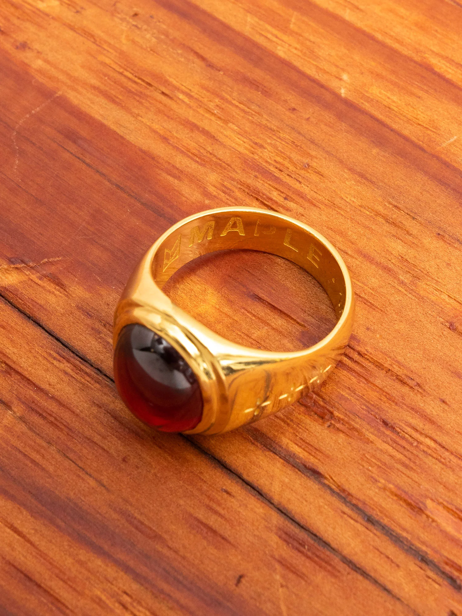 Tommy Signet Ring in Gold/Red Garnet - Image 2