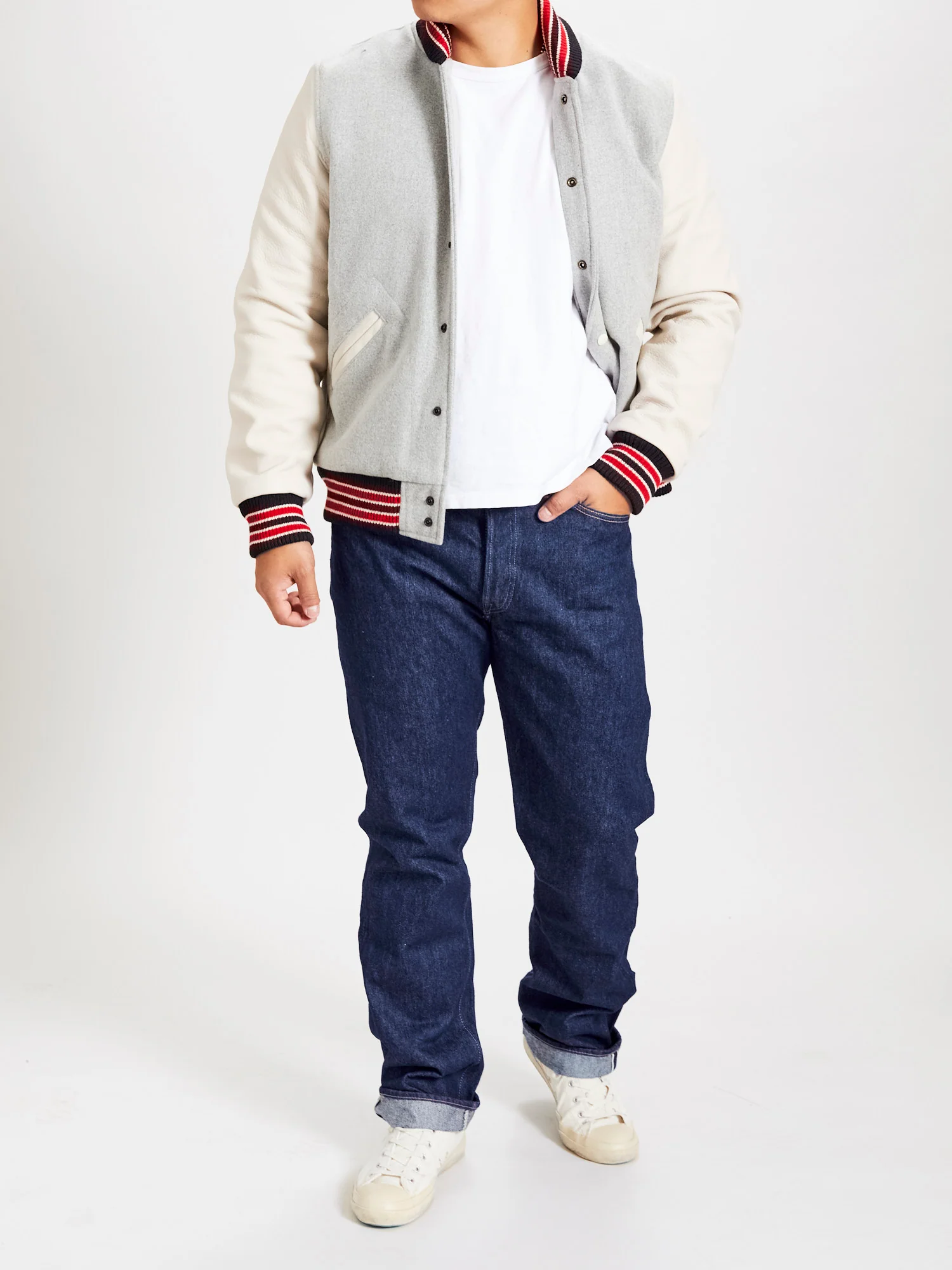Varsity Jacket in Light Oxford Milk - Image 11