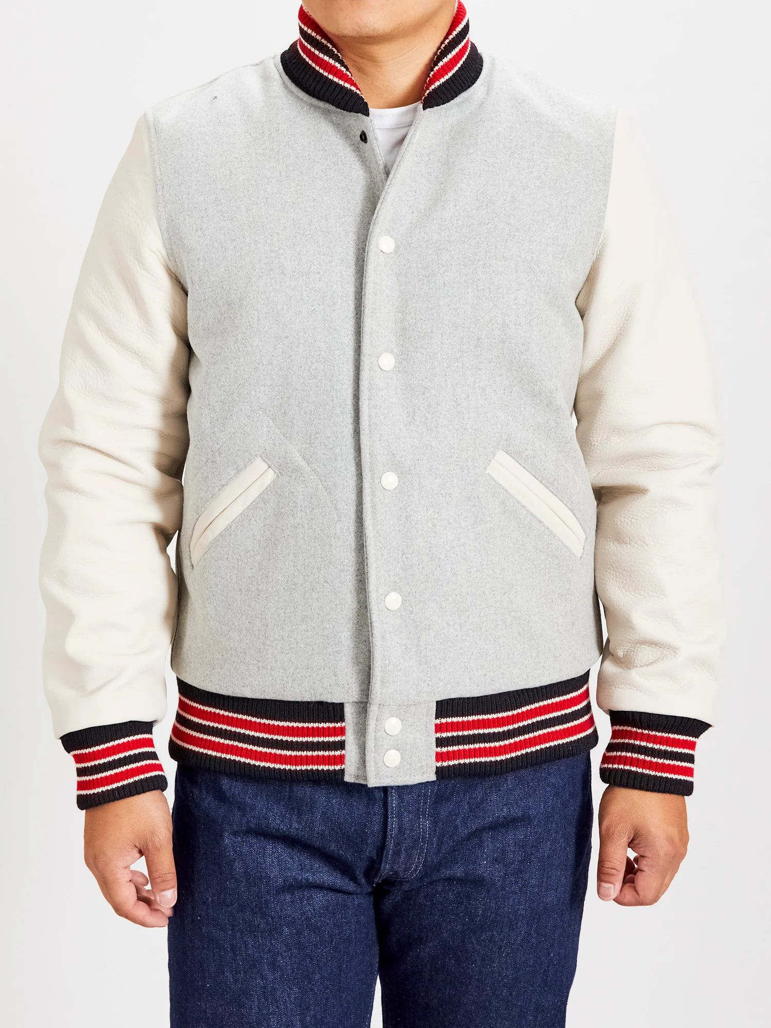 Varsity Jacket in Light Oxford Milk - Image 2