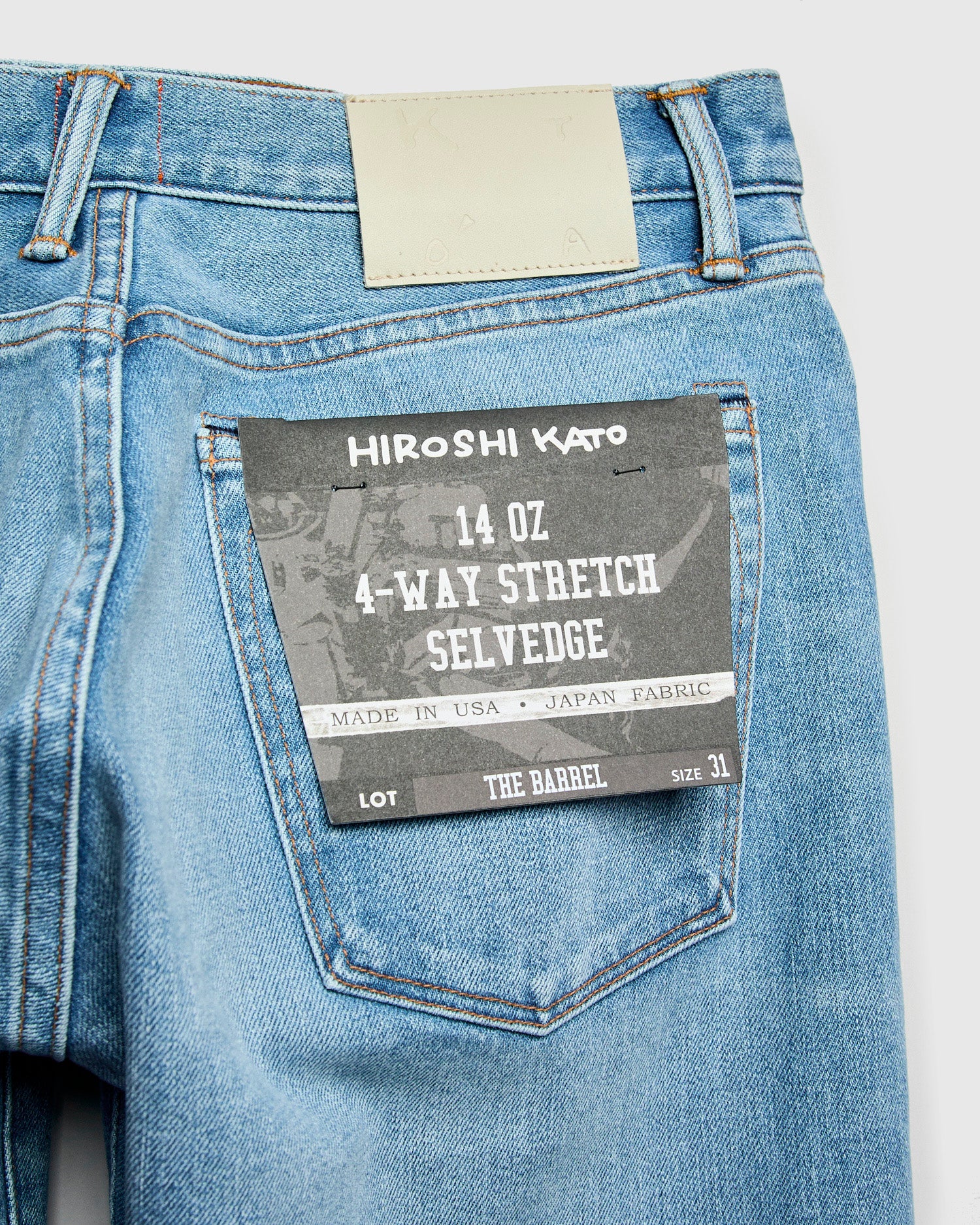 "Vinnie" 14oz Washed Indigo Stretch Selvedge Denim - Barrel Wide Straight - Image 3