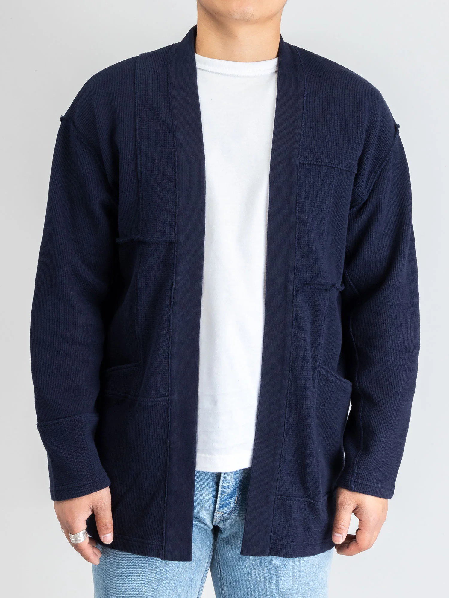 Waffle Cutover Haori Jacket in Navy - Image 2