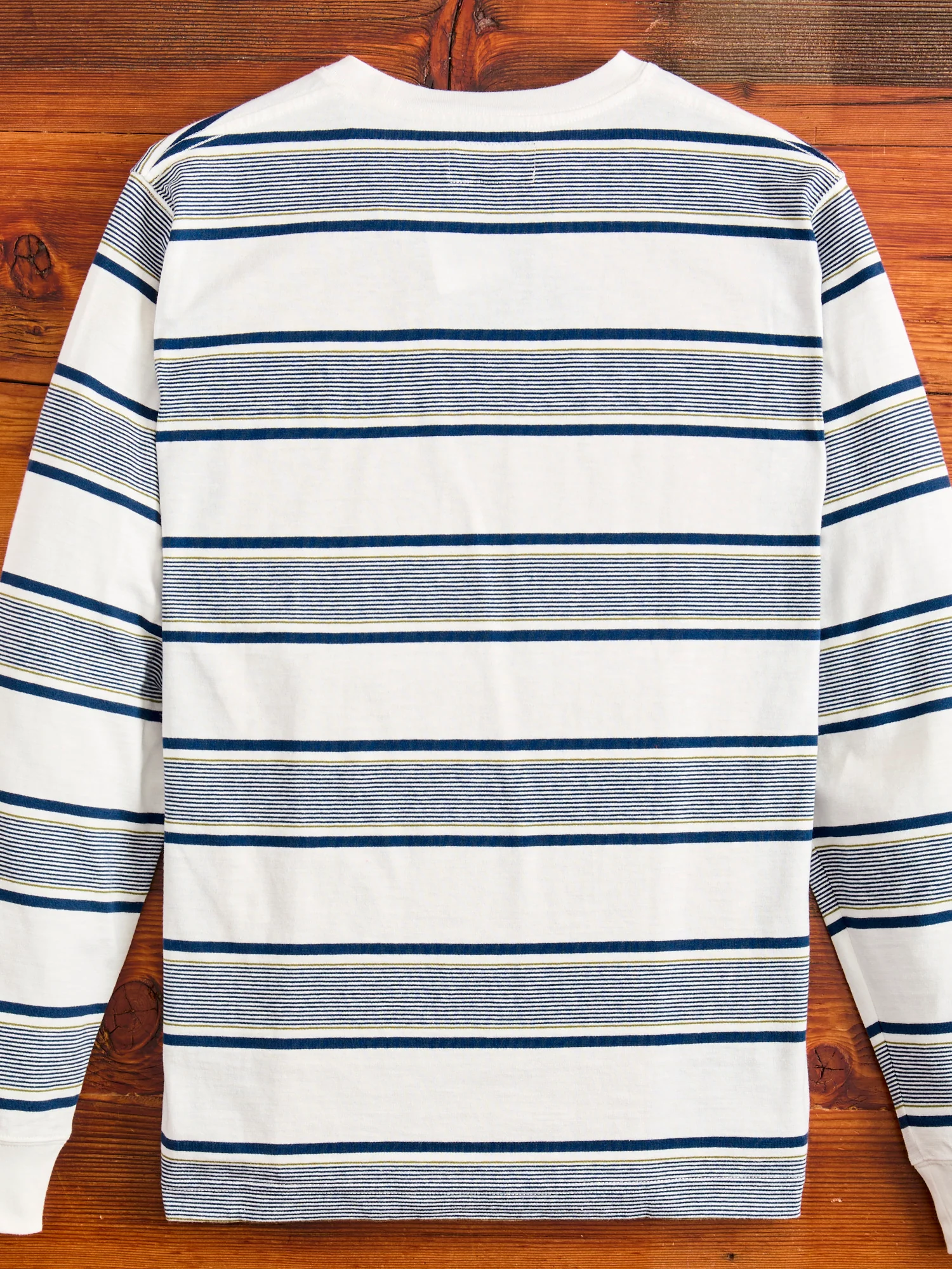 Wide Stripe Long Sleeve Pocket T-Shirt in Off White - Image 3