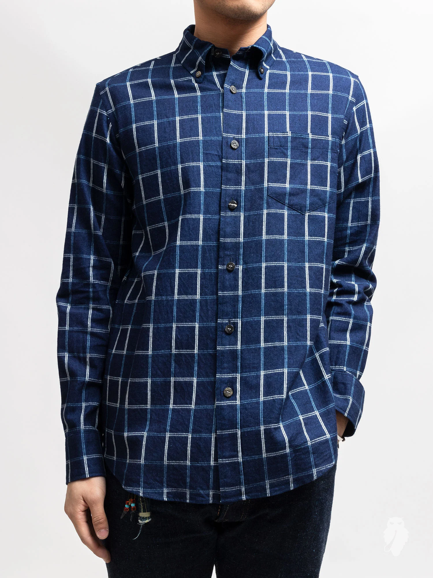 Windowpane Flannel Button-Down Shirt in Indigo - Image 2
