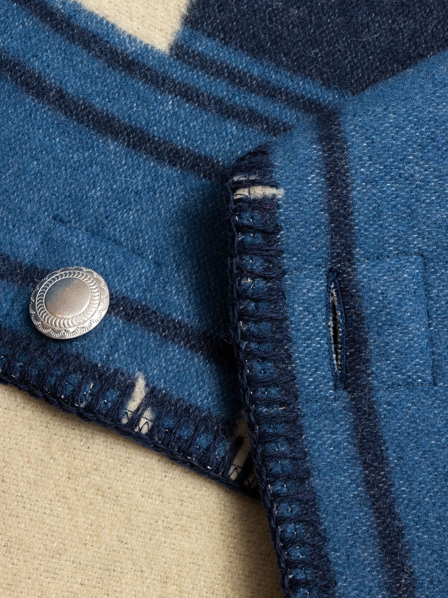 Wool Blanket Poncho in Blue - Image 5
