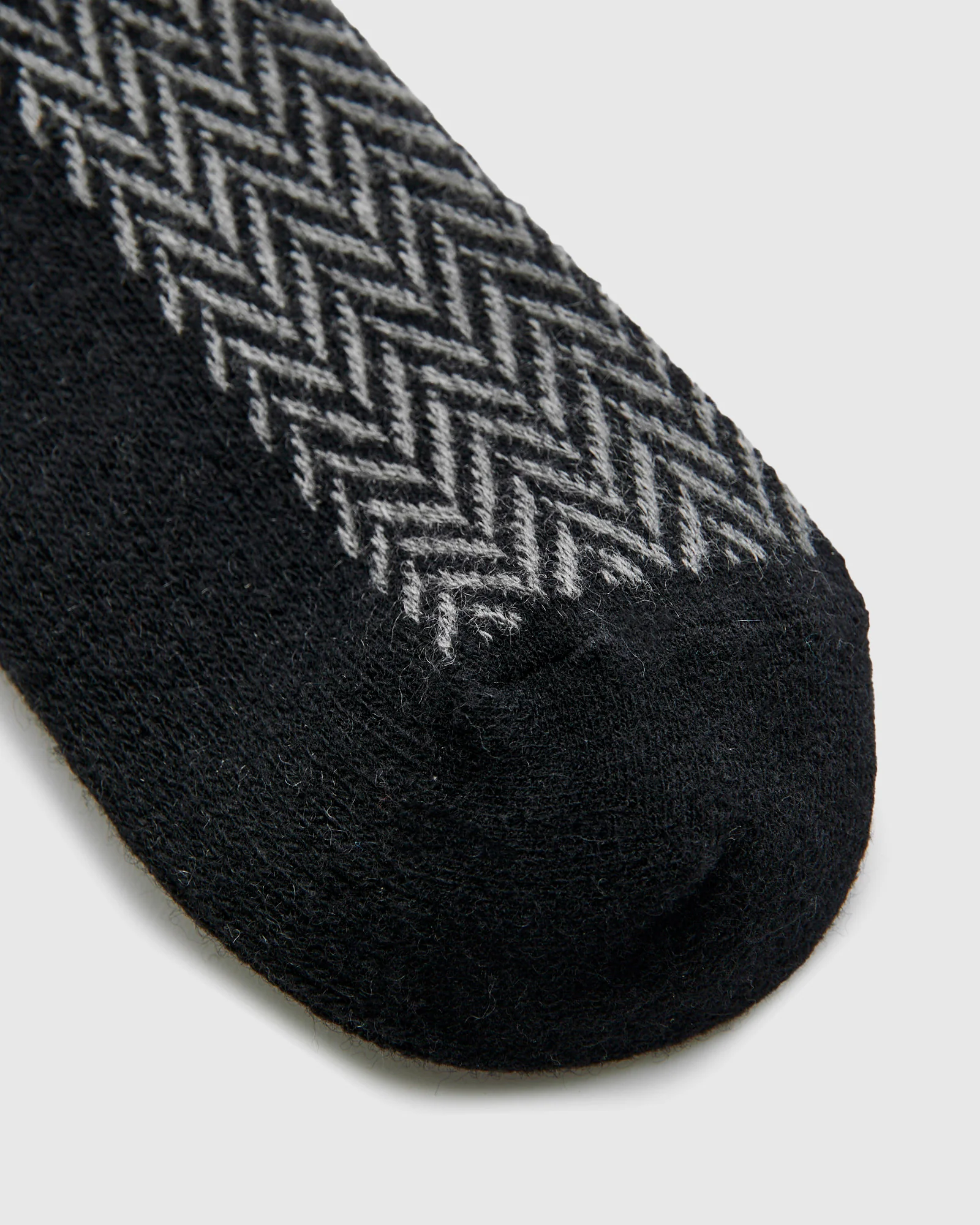 Wool Herringbone Crew Sock in Black - Image 3