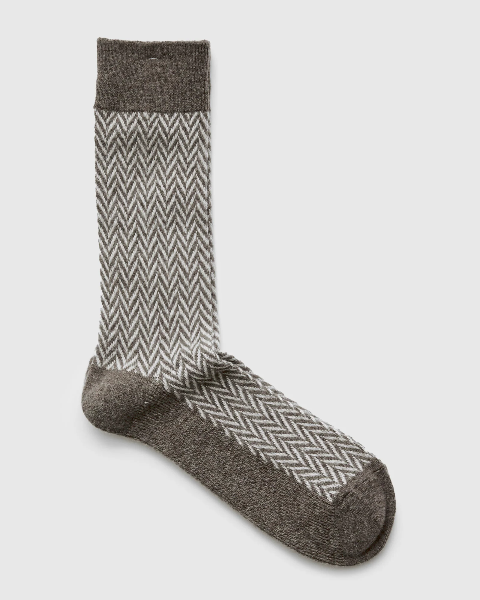 Wool Herringbone Crew Sock in Light Brown - Image 2