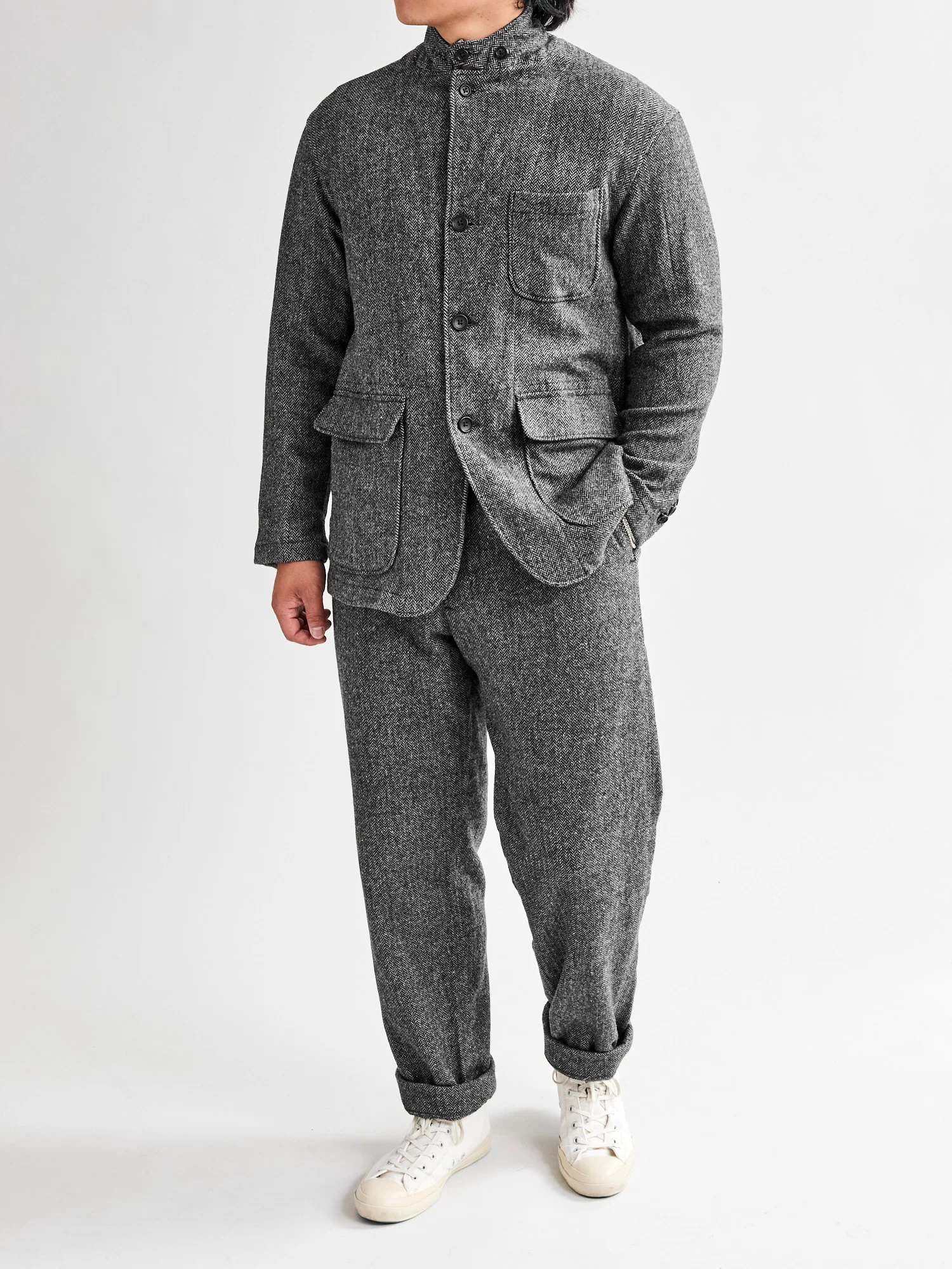 Wool Herringbone Loiter Jacket in Grey - Image 13