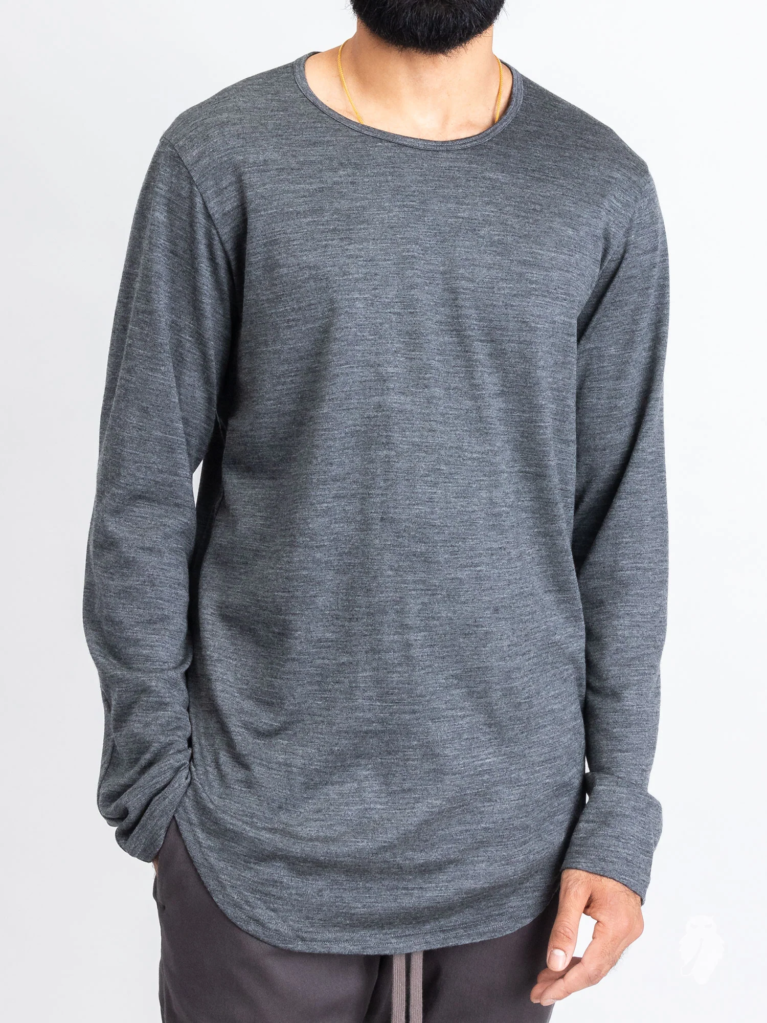 Wool Long Sleeve T-Shirt in Charcoal Melange - Image 2