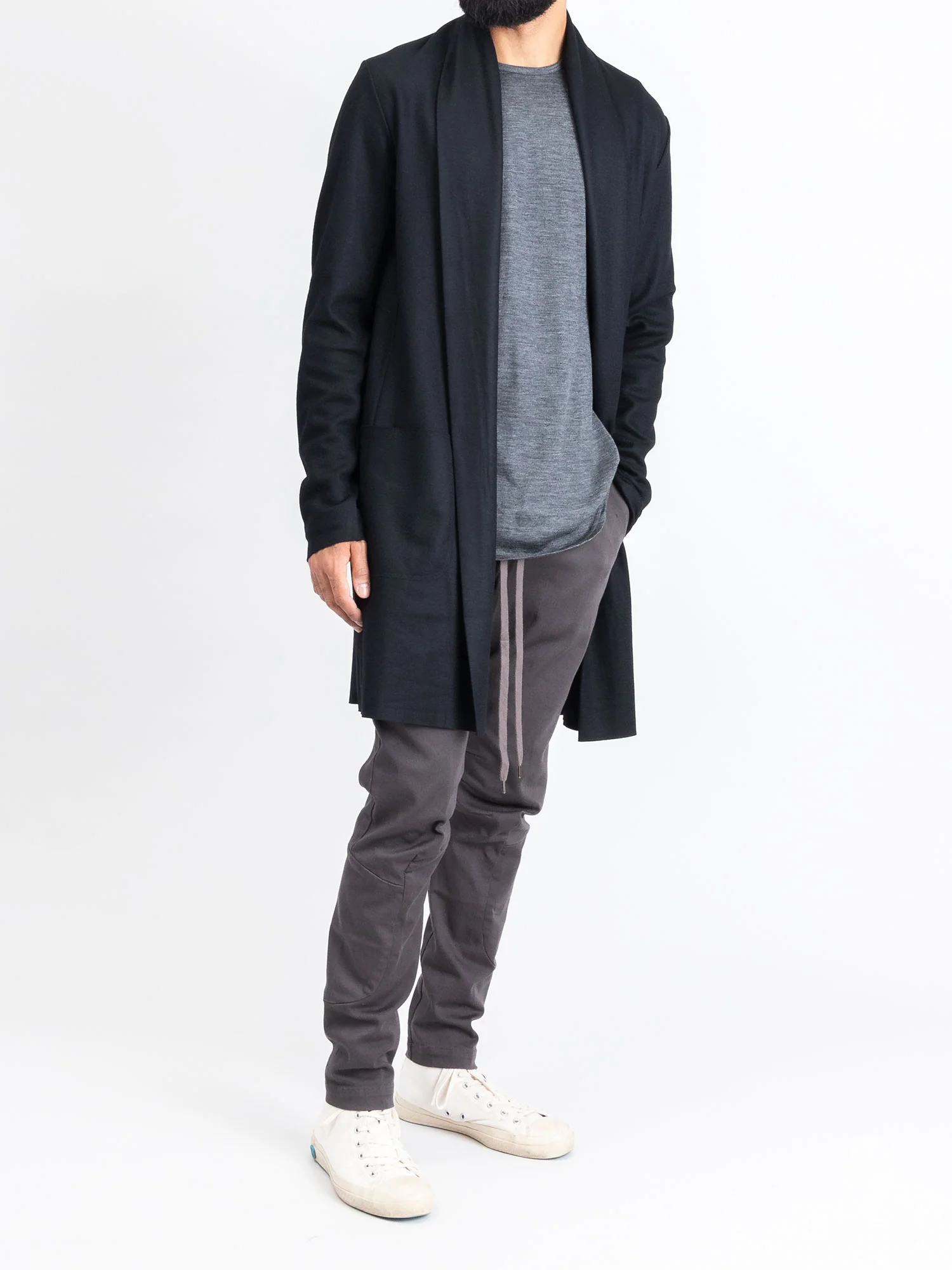 Wool Long Sleeve T-Shirt in Charcoal Melange - Image 8