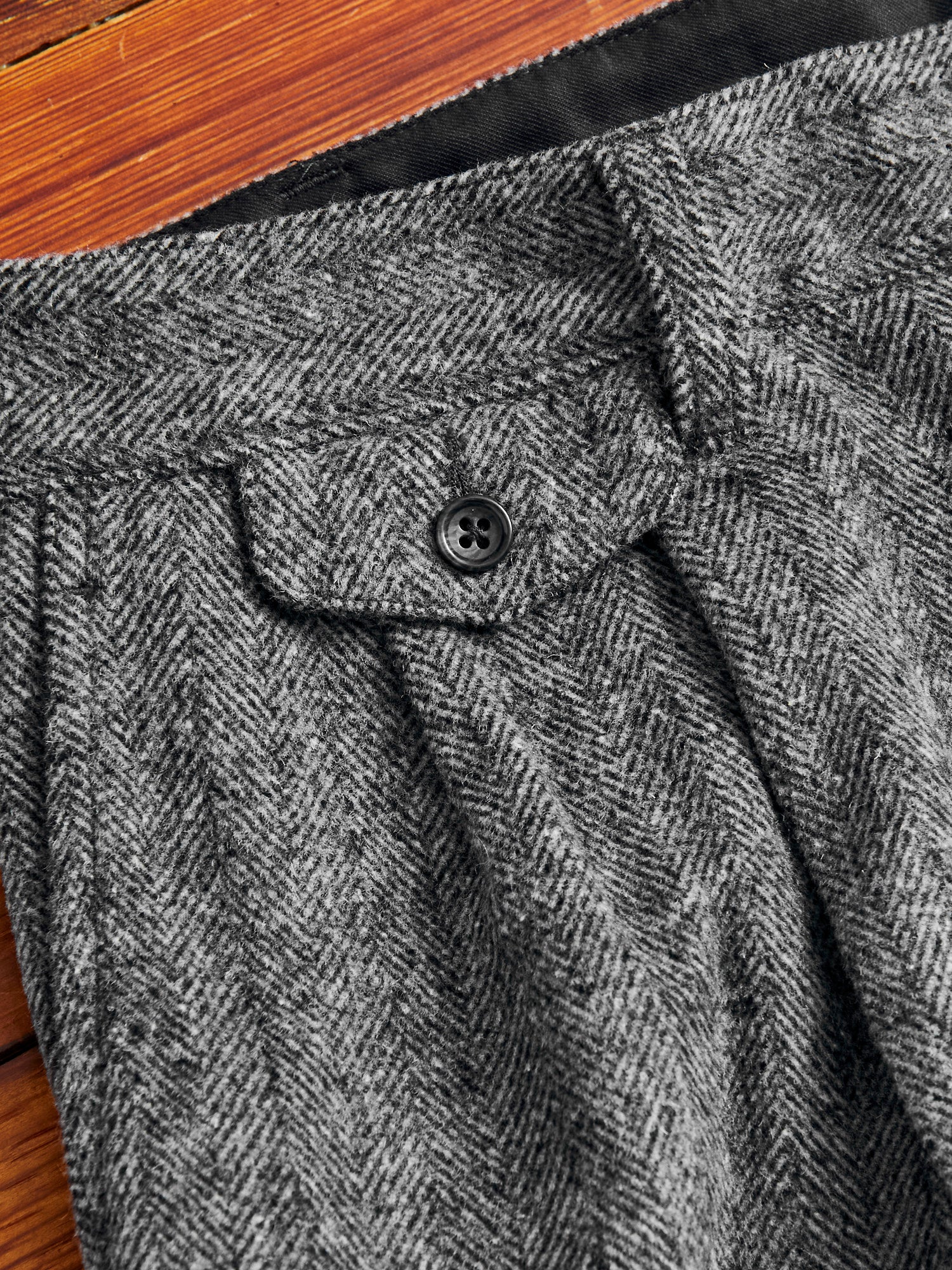 Wool Suit Trousers in Black Herringbone - Image 5