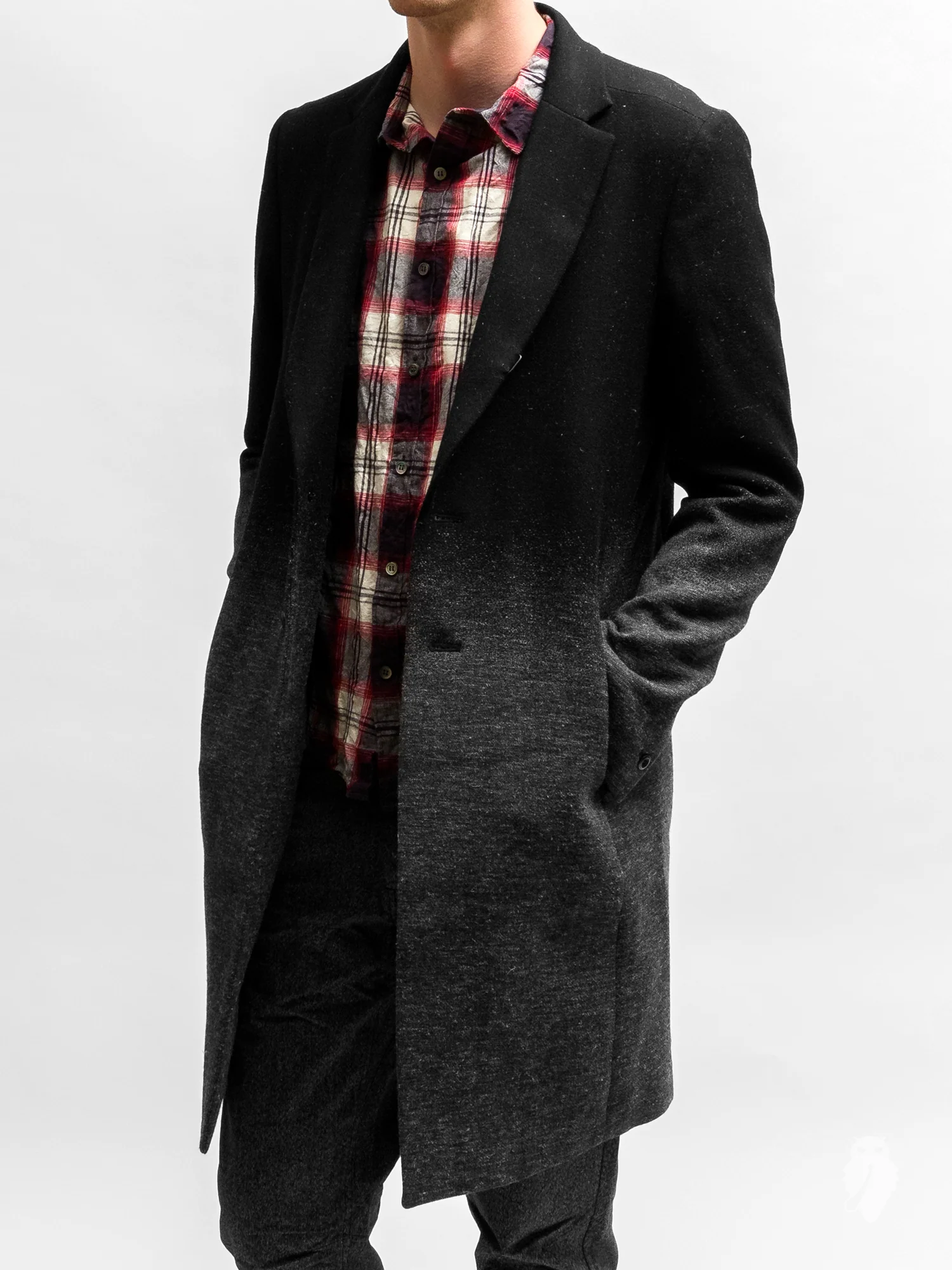 Woven Gradient Chesterfield Coat in Black - Image 2