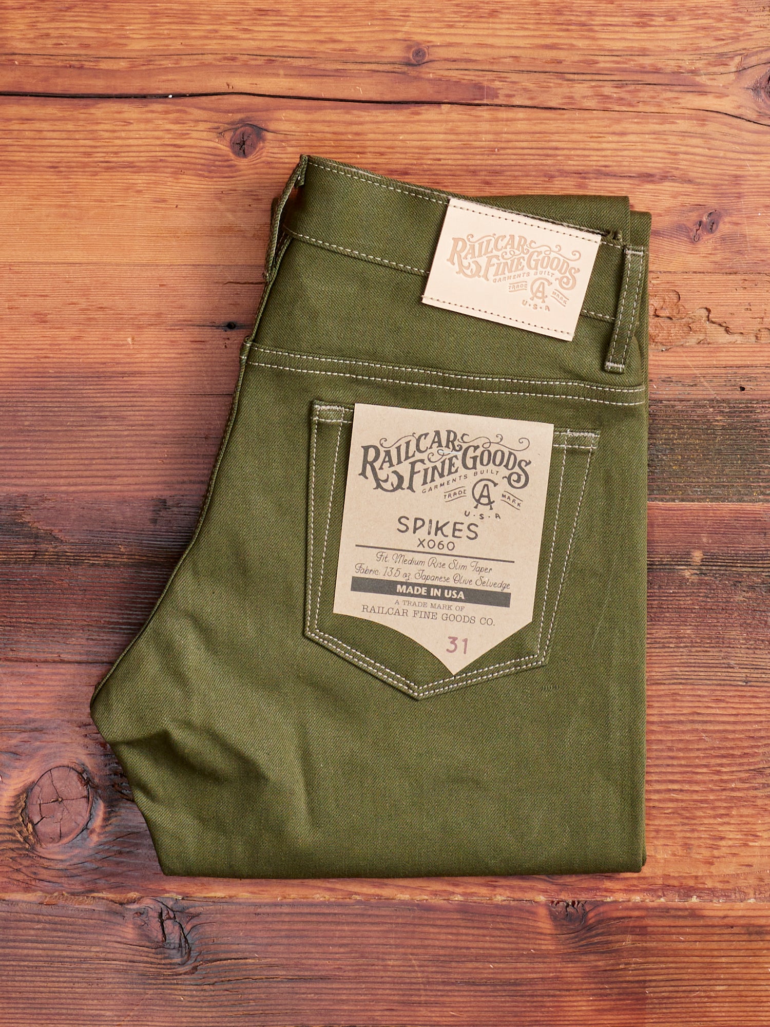 X060 13.5oz Olive Green Selvedge Denim - Spikes Fit - Image 2