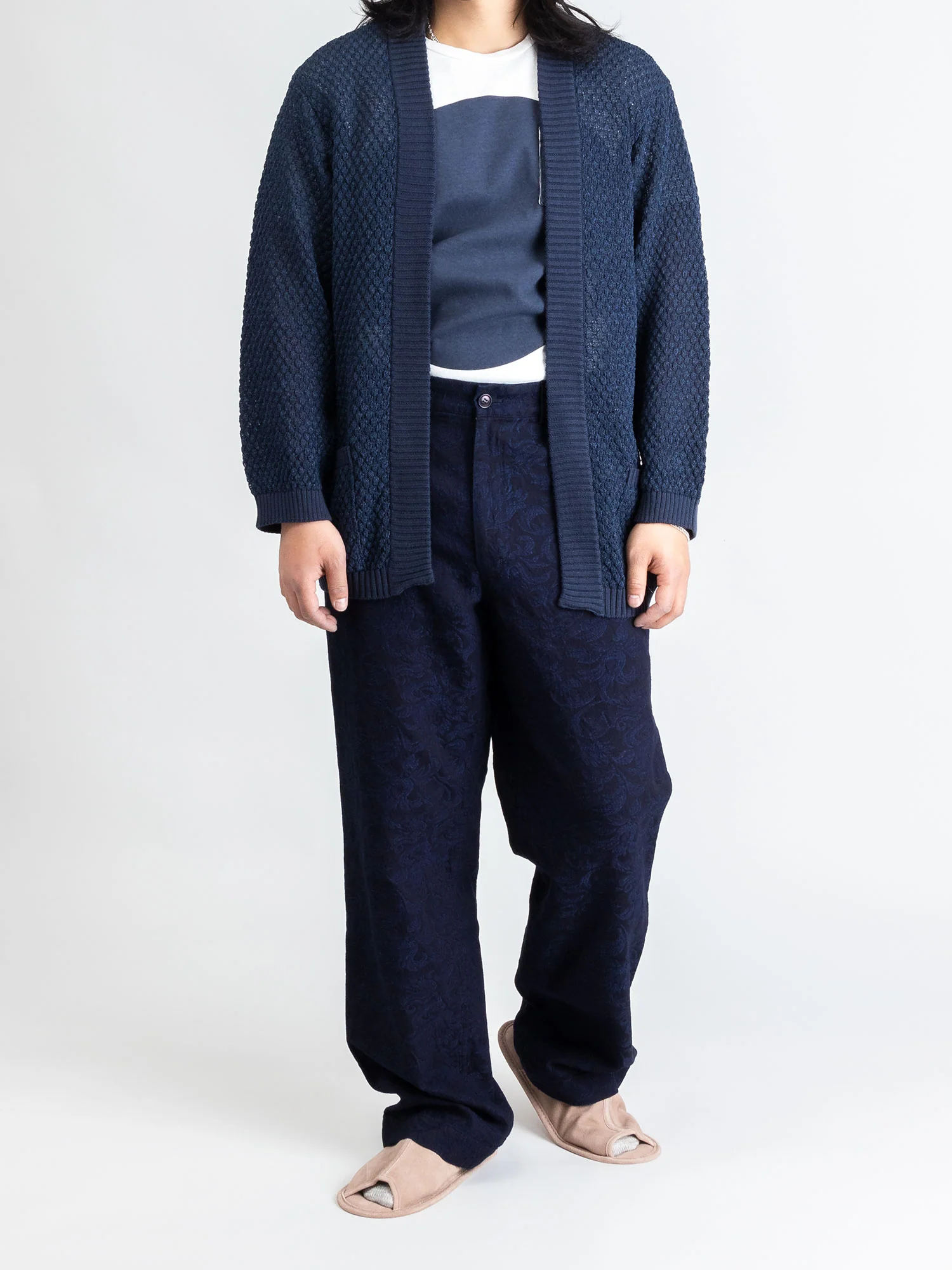 Yarn Dyed Plant Jacquard Trouser in Indigo - Image 10