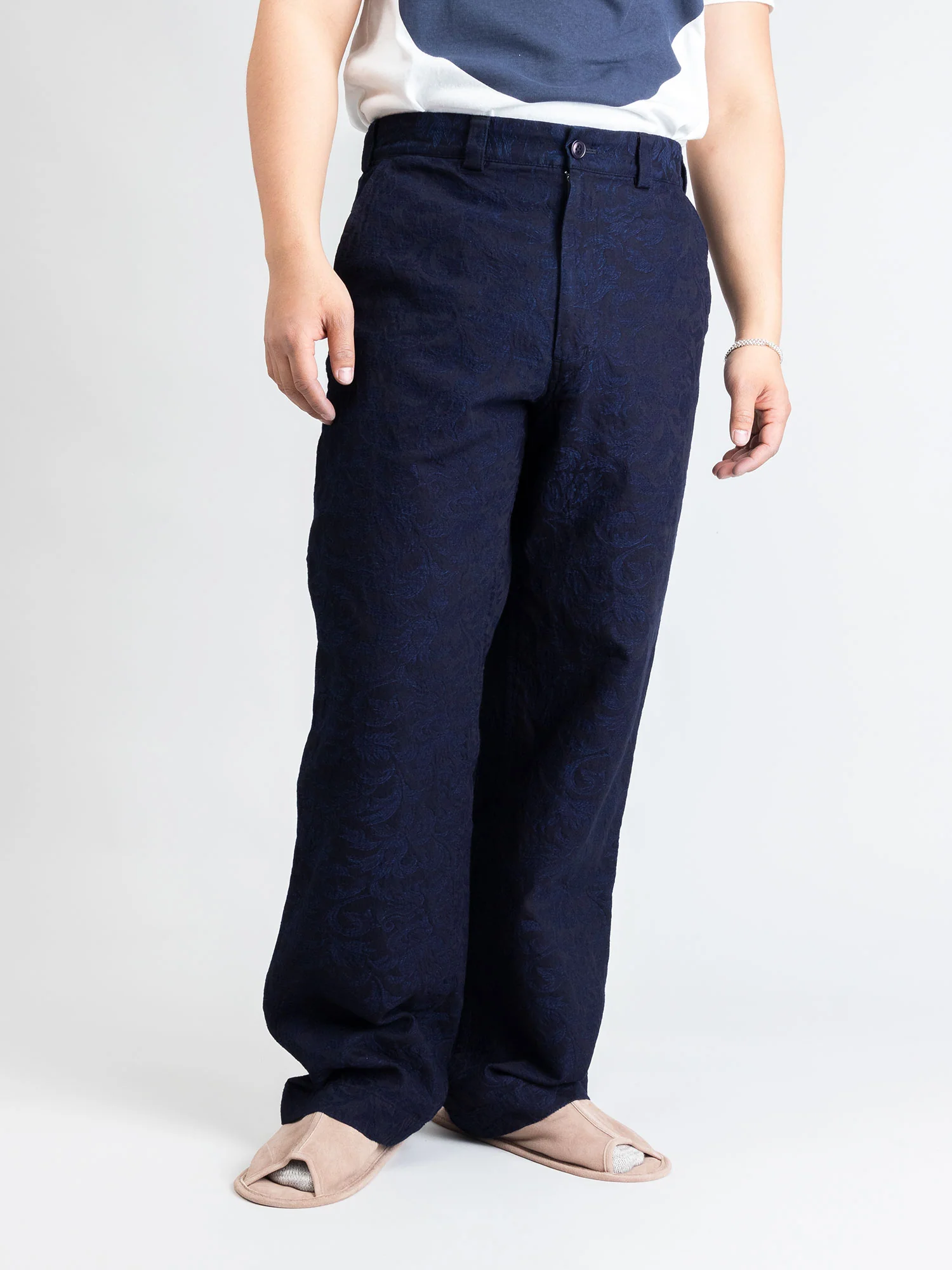 Yarn Dyed Plant Jacquard Trouser in Indigo - Image 2