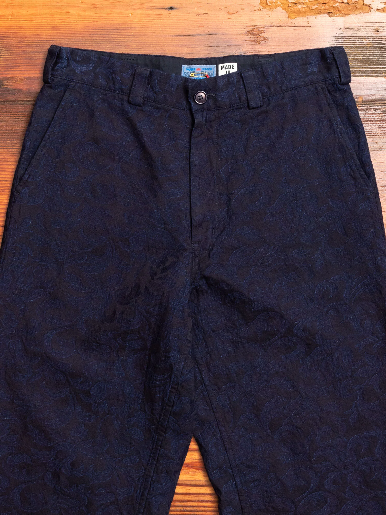 Yarn Dyed Plant Jacquard Trouser in Indigo - Image 3