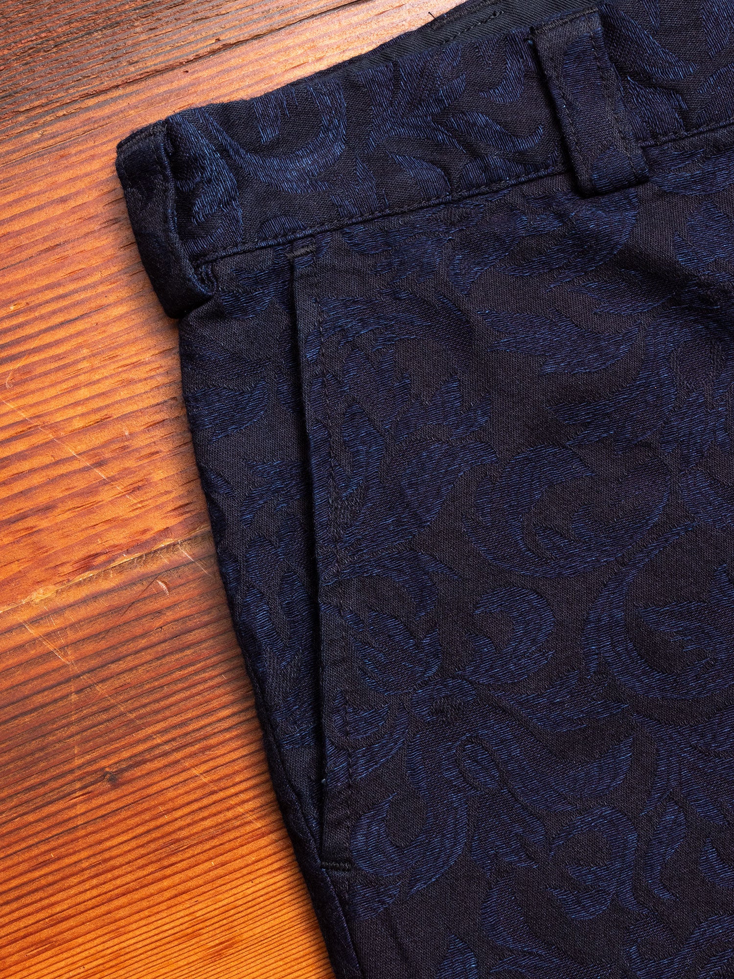 Yarn Dyed Plant Jacquard Trouser in Indigo - Image 4