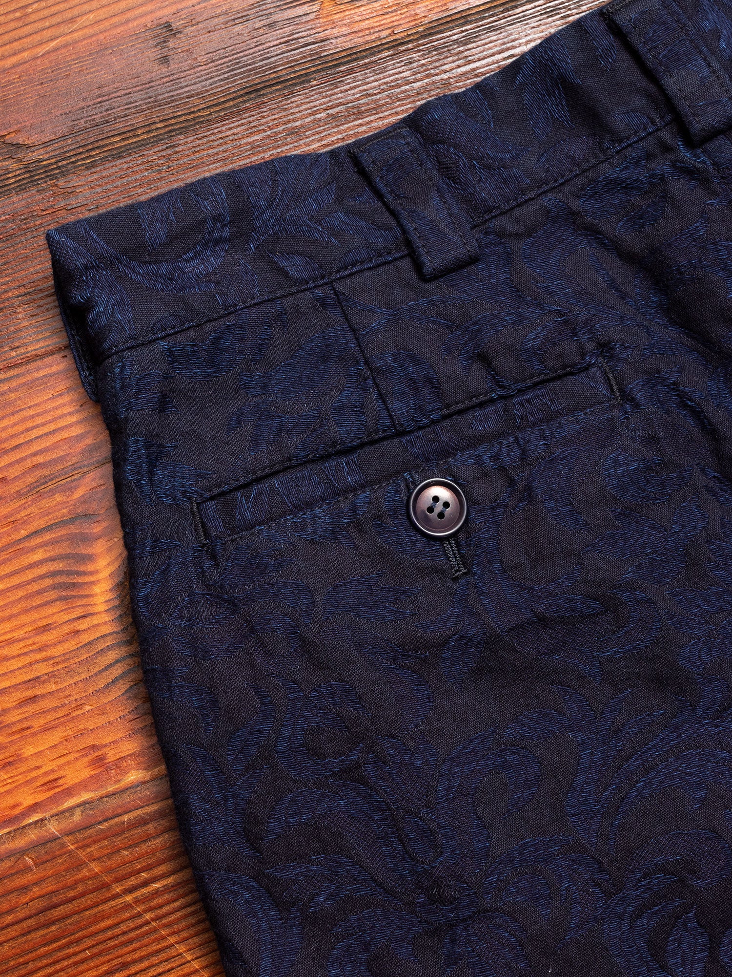 Yarn Dyed Plant Jacquard Trouser in Indigo - Image 9