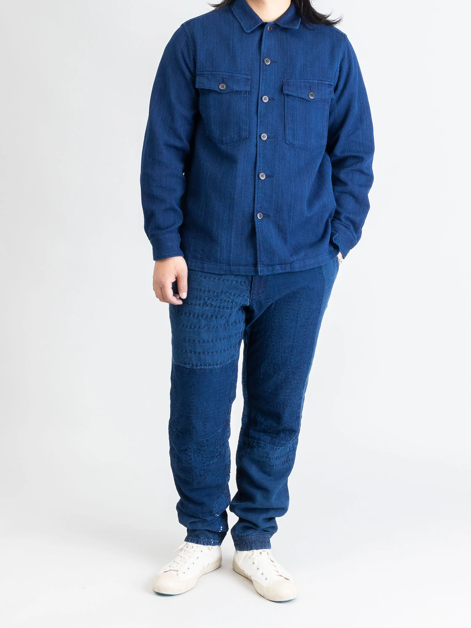 Yarn Dyed Sashiko Overshirt in Indigo - Image 10