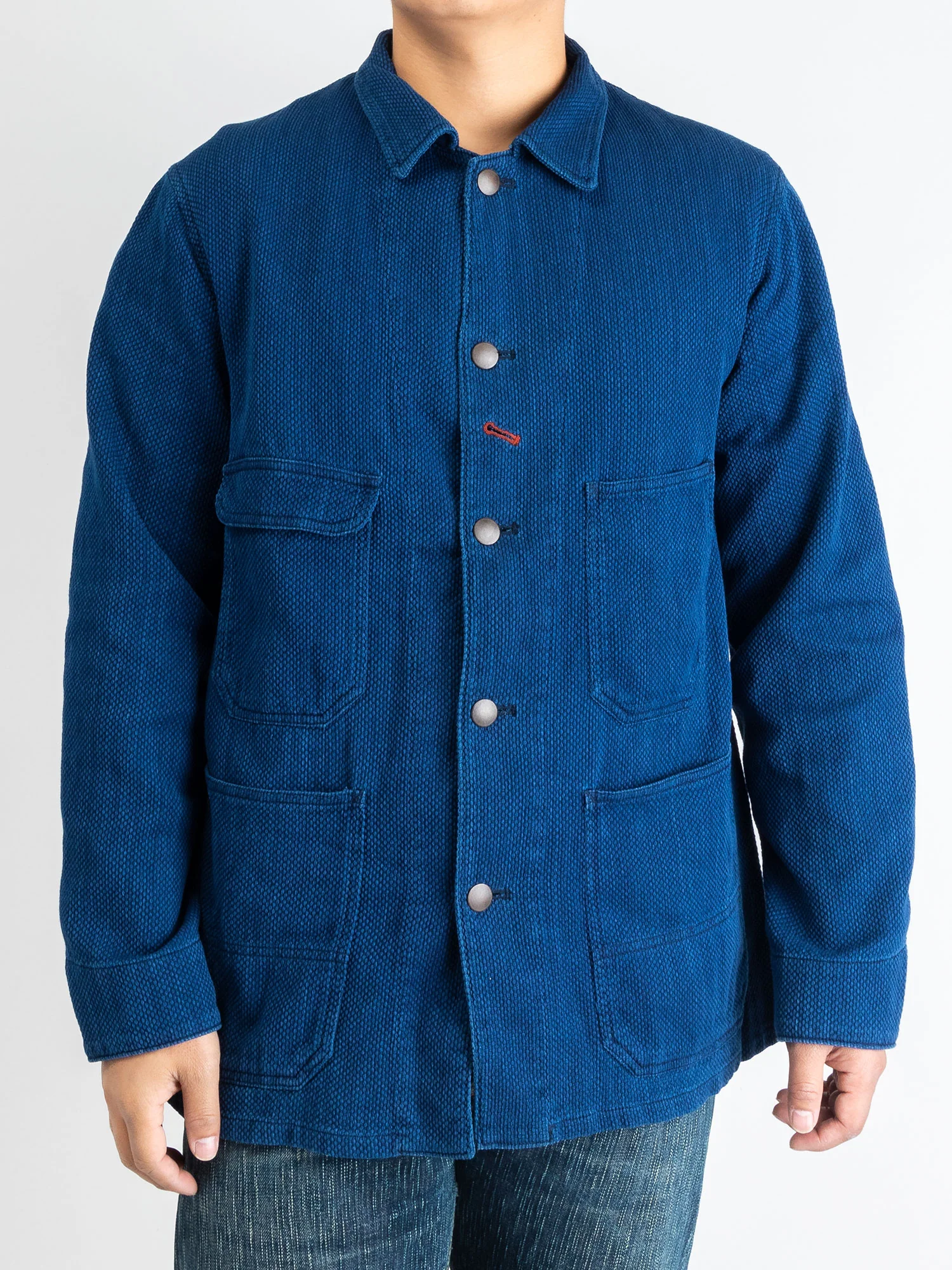 Yarn Dyed Sashiko Railroad Jacket in Indigo - Image 2
